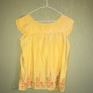 Yellow Cap Sleeve Blouse w/floral Designs